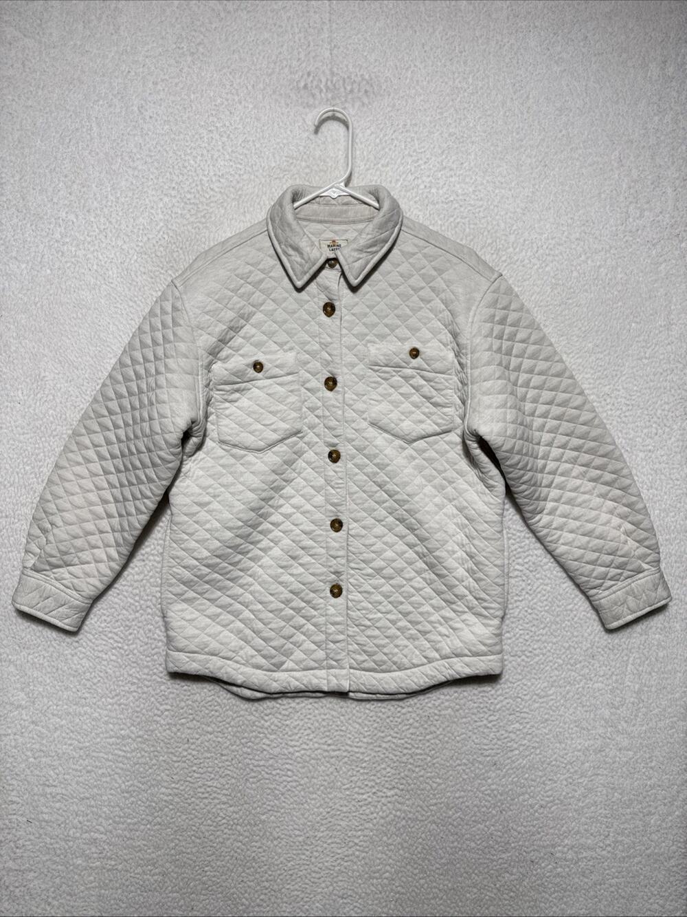 Marine Layer Medium Corbet Quilted Shacket Oatmeal Cream Diamond Quilt Jacket